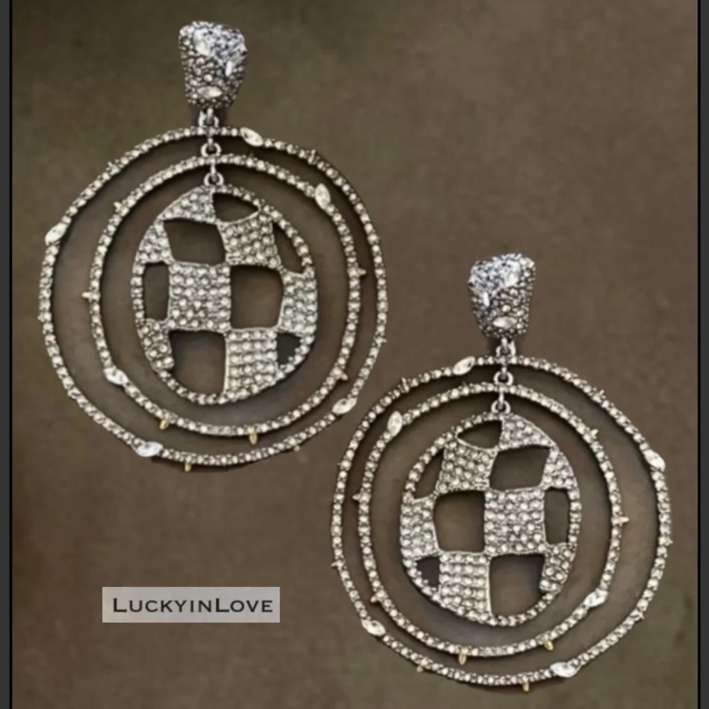 ALEXIS BITTAR • Silver Checkerboard Orbiting Hoop Crystal Earrings